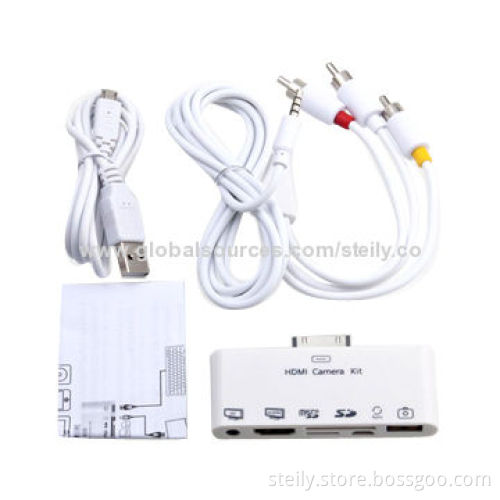 6-in-1 HDMI Converter for iPad/iPhone, 30-pin to HDMI + AV + USB + Card Reader + Micro USB